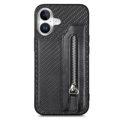 Carbon Fiber Horizontal Flip Zipper Wallet Phone Case, For iPhone 16e, For iPhone 16 Pro Max�����...
