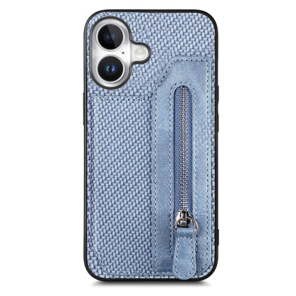 Carbon Fiber Horizontal Flip Zipper Wallet Phone Case, For iPhone 16e, For iPhone 16 Pro Max�����...