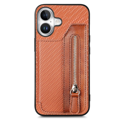 Carbon Fiber Horizontal Flip Zipper Wallet Phone Case, For iPhone 16e, For iPhone 16 Pro Max�����...
