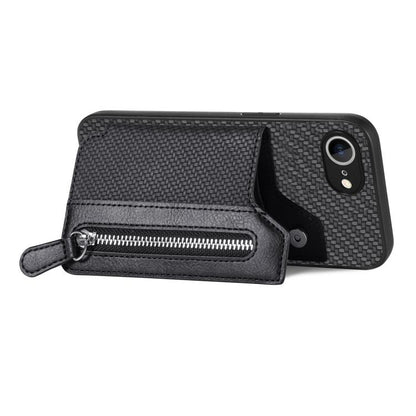 Carbon Fiber Horizontal Flip Zipper Wallet Phone Case, For iPhone 16e, For iPhone 16 Pro Max�����...