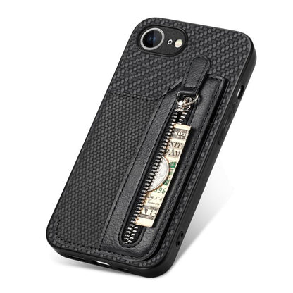 Carbon Fiber Horizontal Flip Zipper Wallet Phone Case, For iPhone 16e, For iPhone 16 Pro Max�����...