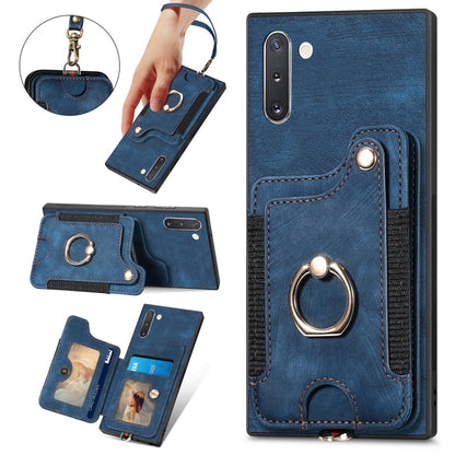 Retro Skin-feel Ring Multi-card Wallet Phone Case