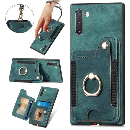 Retro Skin-feel Ring Multi-card Wallet Phone Case