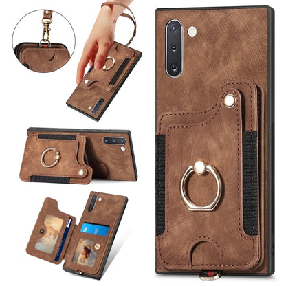 Retro Skin-feel Ring Multi-card Wallet Phone Case