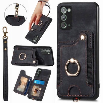 Retro Skin-feel Ring Multi-card Wallet Phone Case