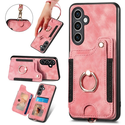 Retro Skin-feel Ring Multi-card Wallet Phone Case