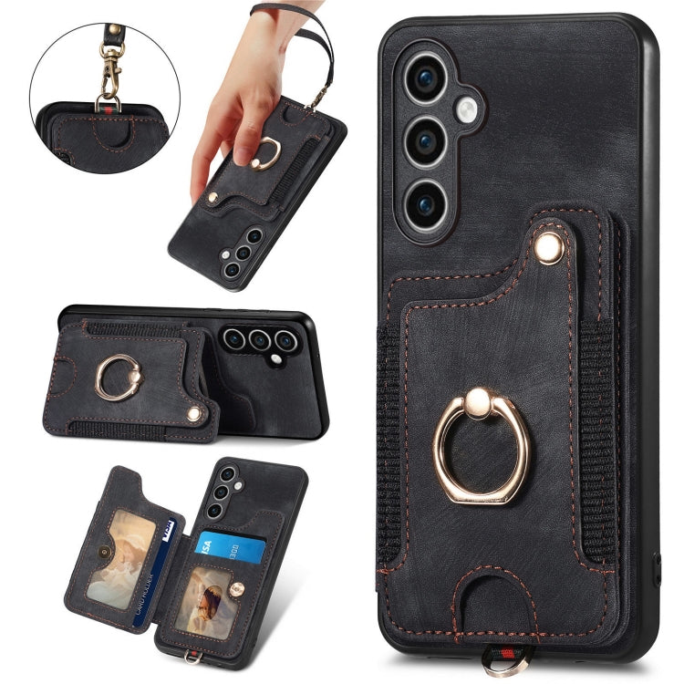 Retro Skin-feel Ring Multi-card Wallet Phone Case