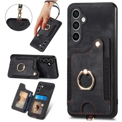 Retro Skin-feel Ring Multi-card Wallet Phone Case