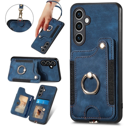 Retro Skin-feel Ring Multi-card Wallet Phone Case