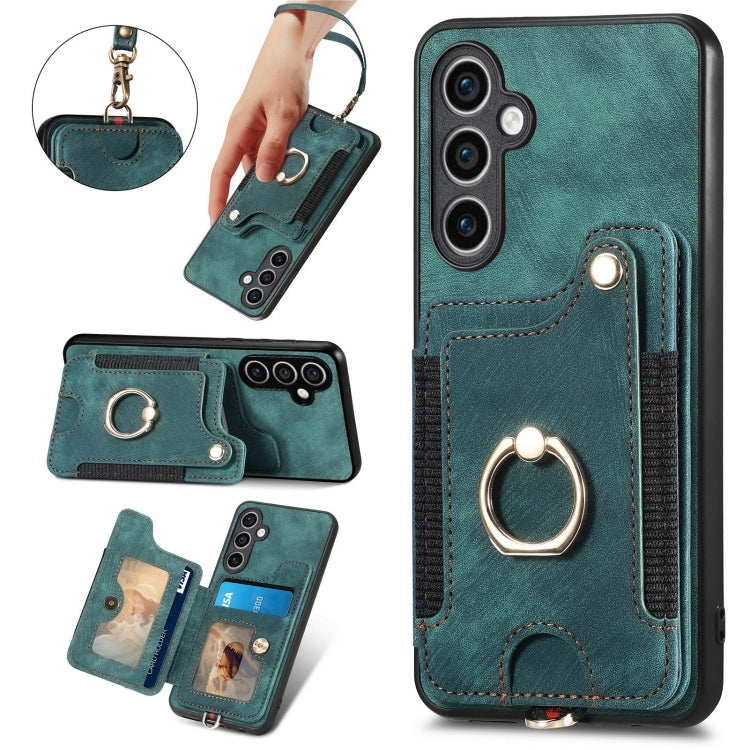 Retro Skin-feel Ring Multi-card Wallet Phone Case