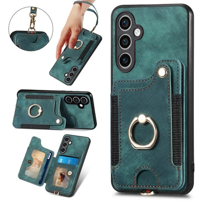 Retro Skin-feel Ring Multi-card Wallet Phone Case