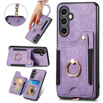 Retro Skin-feel Ring Multi-card Wallet Phone Case