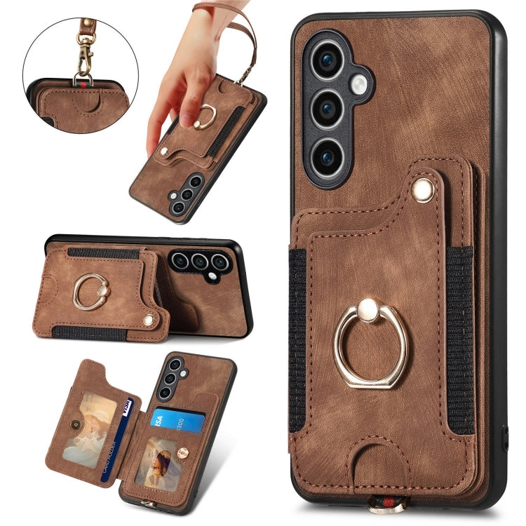 Retro Skin-feel Ring Multi-card Wallet Phone Case