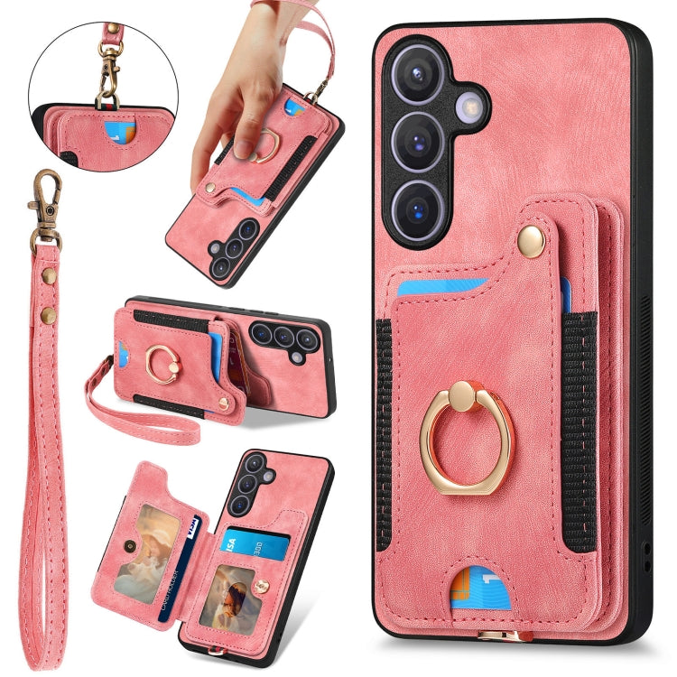 Retro Skin-feel Ring Multi-card Wallet Phone Case