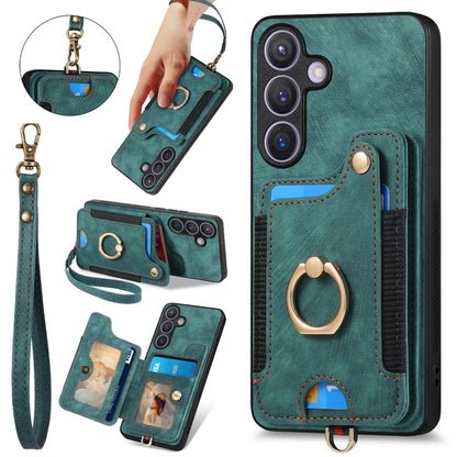 Retro Skin-feel Ring Multi-card Wallet Phone Case