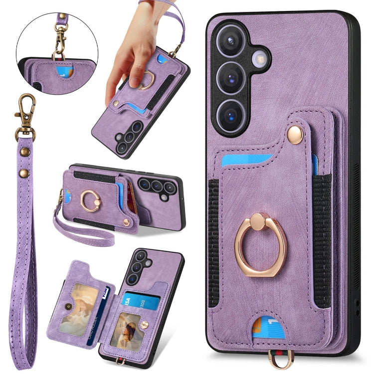 Retro Skin-feel Ring Multi-card Wallet Phone Case