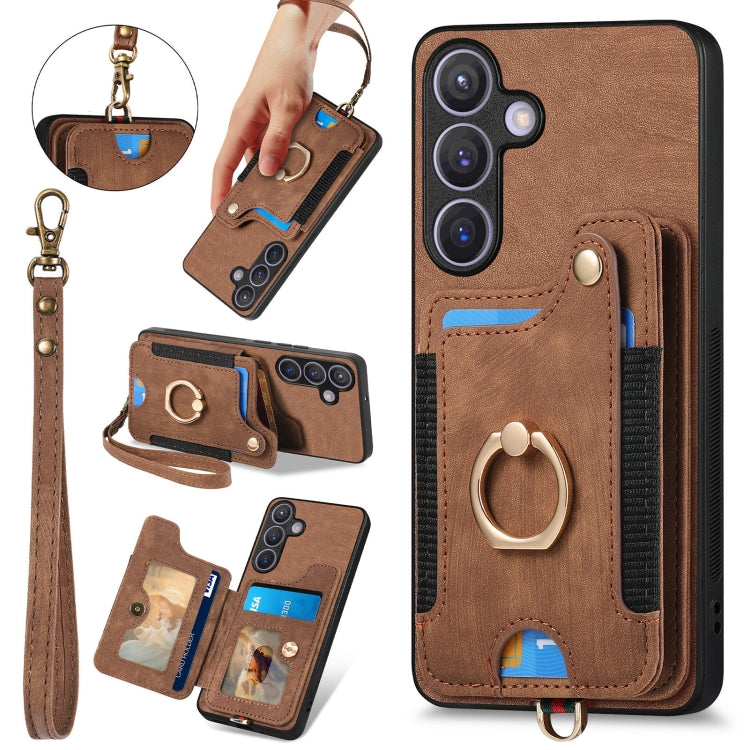 Retro Skin-feel Ring Multi-card Wallet Phone Case