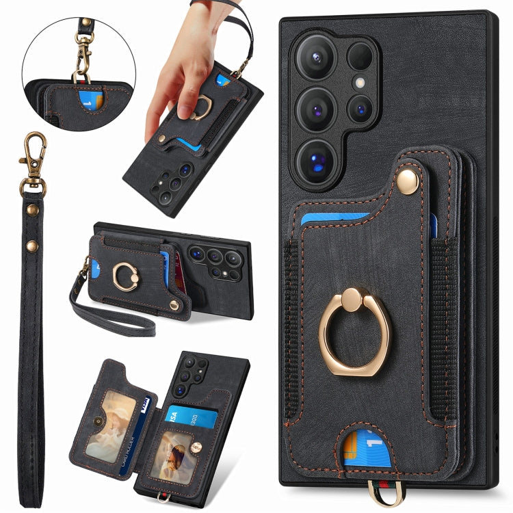 Retro Skin-feel Ring Multi-card Wallet Phone Case