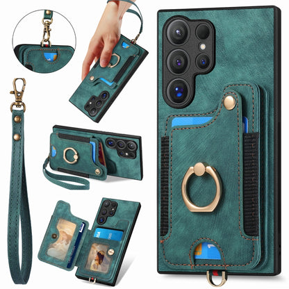 Retro Skin-feel Ring Multi-card Wallet Phone Case