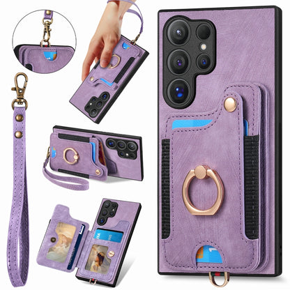 Retro Skin-feel Ring Multi-card Wallet Phone Case