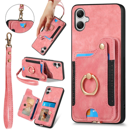Retro Skin-feel Ring Multi-card Wallet Phone Case