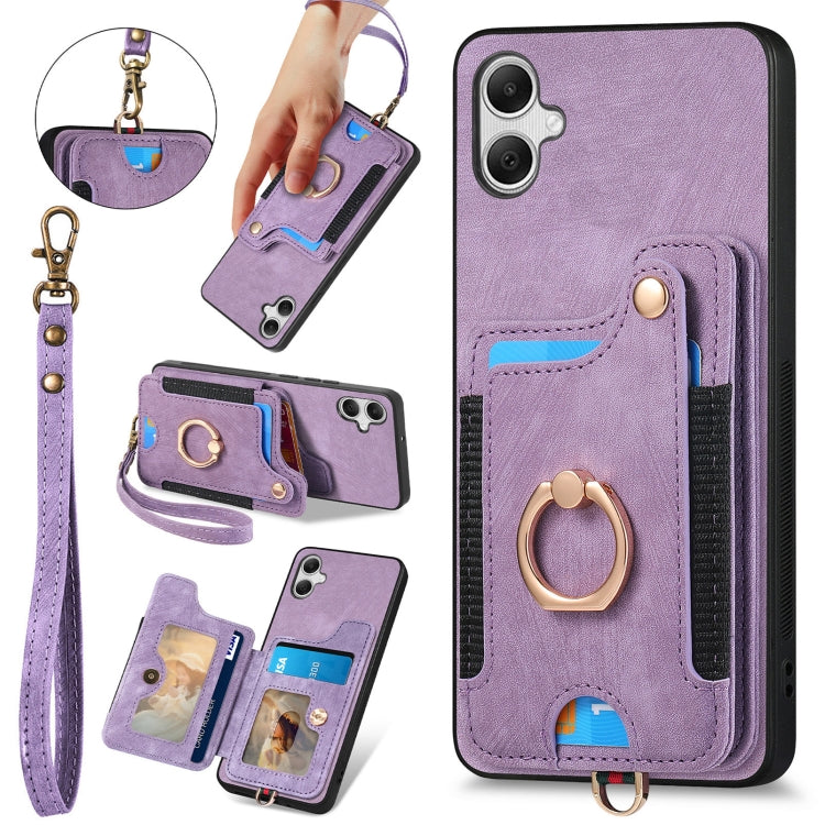 Retro Skin-feel Ring Multi-card Wallet Phone Case