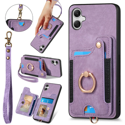 Retro Skin-feel Ring Multi-card Wallet Phone Case