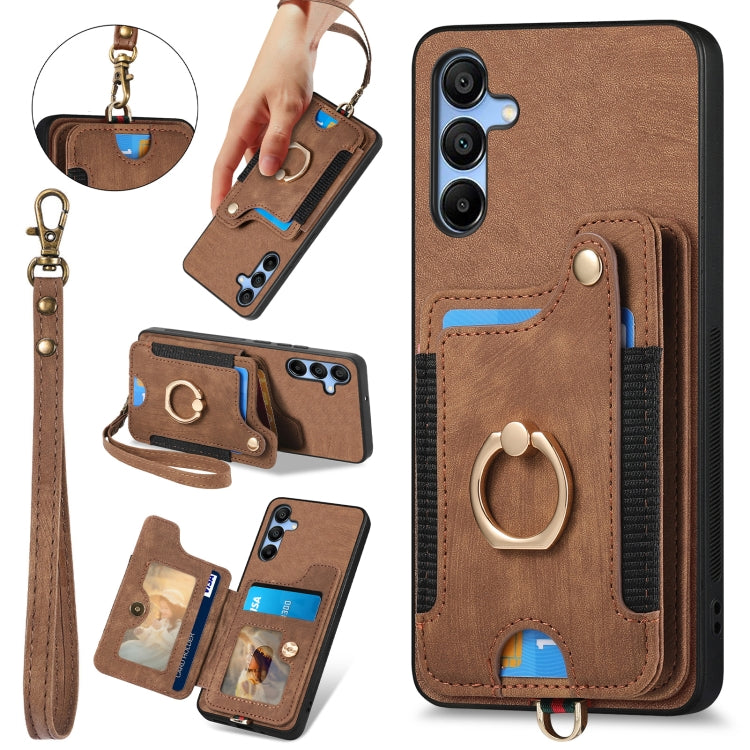 Retro Skin-feel Ring Multi-card Wallet Phone Case