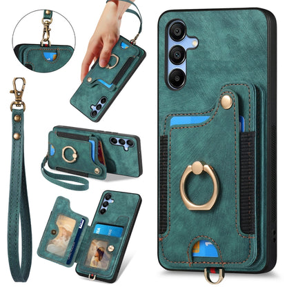 Retro Skin-feel Ring Multi-card Wallet Phone Case