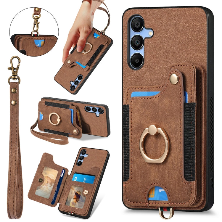 Retro Skin-feel Ring Multi-card Wallet Phone Case