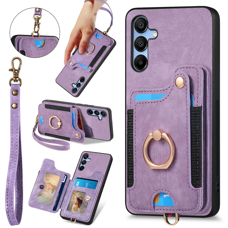 Retro Skin-feel Ring Multi-card Wallet Phone Case
