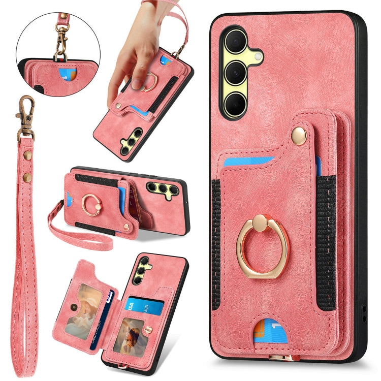 Retro Skin-feel Ring Multi-card Wallet Phone Case