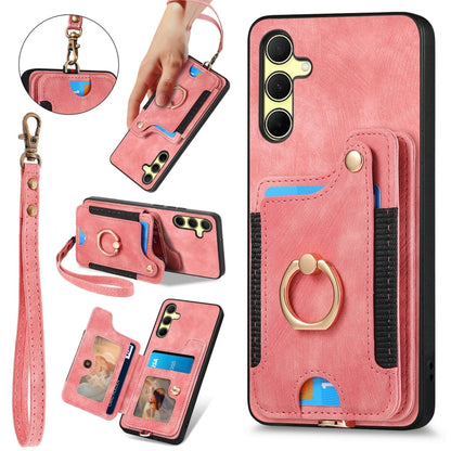 Retro Skin-feel Ring Multi-card Wallet Phone Case