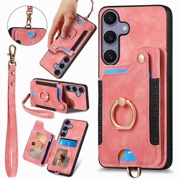 Retro Skin-feel Ring Multi-card Wallet Phone Case