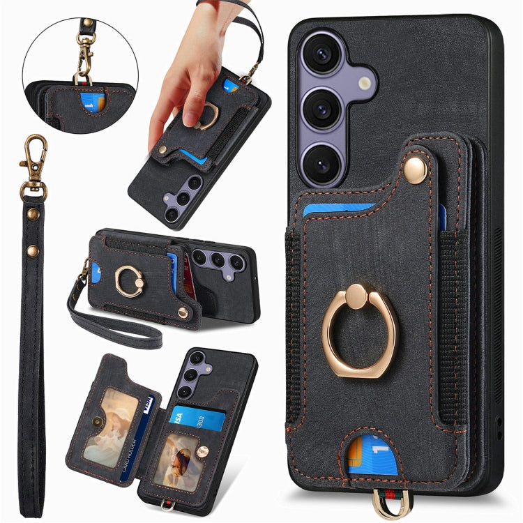 Retro Skin-feel Ring Multi-card Wallet Phone Case