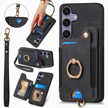 Retro Skin-feel Ring Multi-card Wallet Phone Case