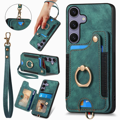 Retro Skin-feel Ring Multi-card Wallet Phone Case