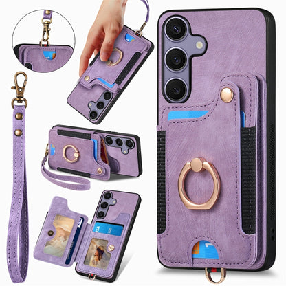 Retro Skin-feel Ring Multi-card Wallet Phone Case