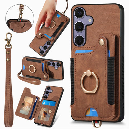 Retro Skin-feel Ring Multi-card Wallet Phone Case