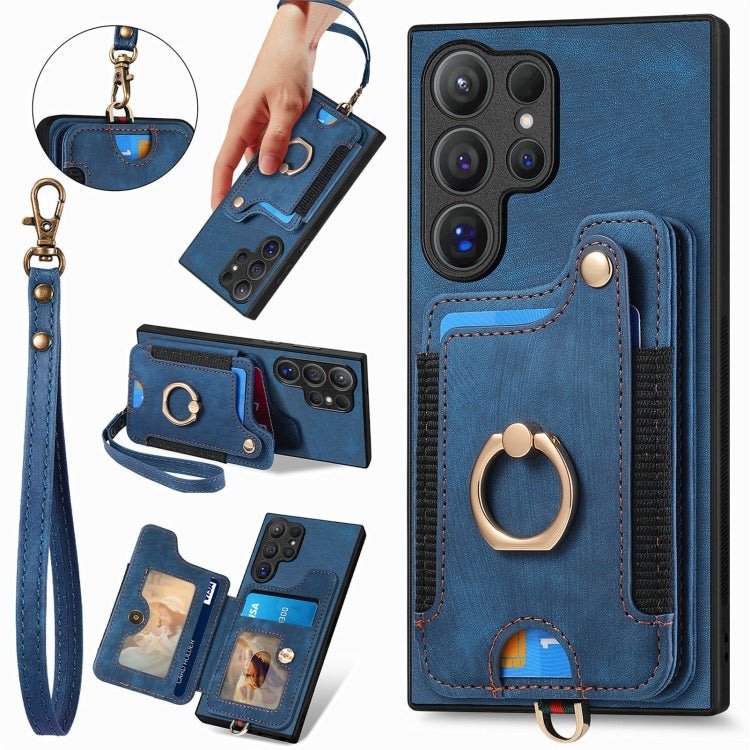Retro Skin-feel Ring Multi-card Wallet Phone Case