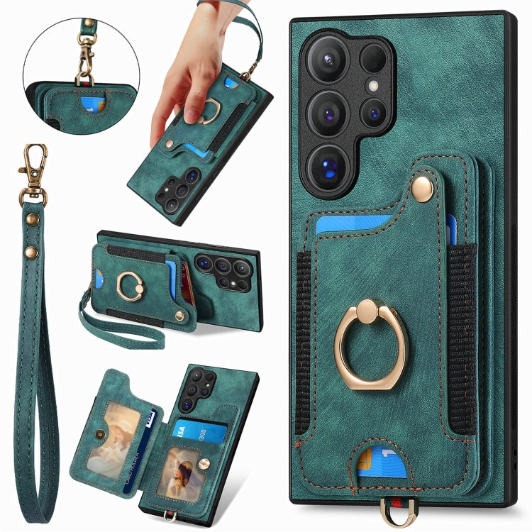 Retro Skin-feel Ring Multi-card Wallet Phone Case