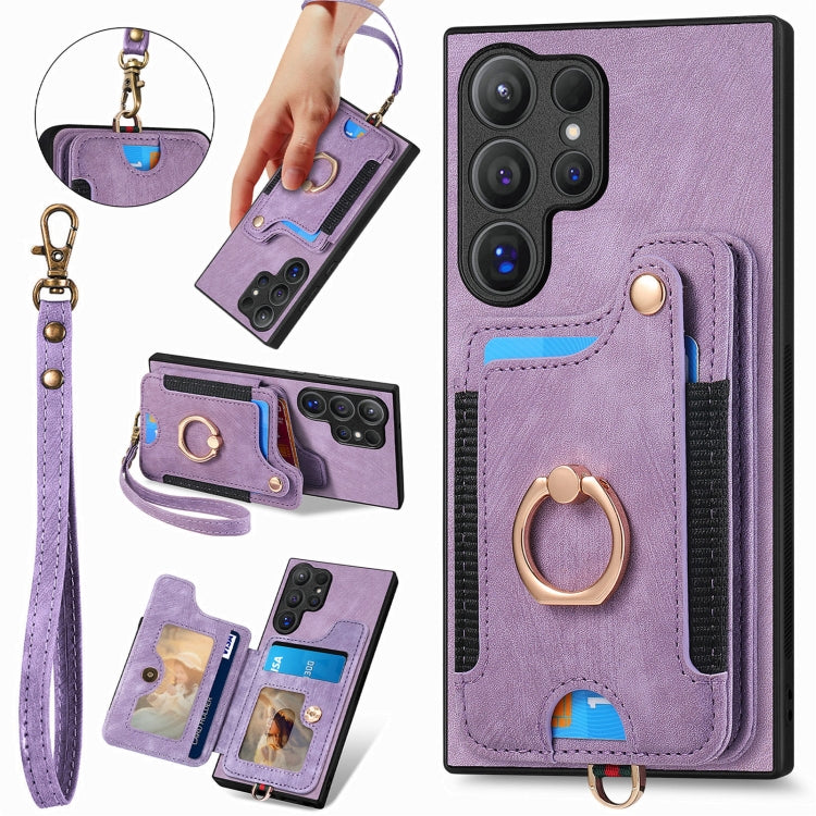 Retro Skin-feel Ring Multi-card Wallet Phone Case