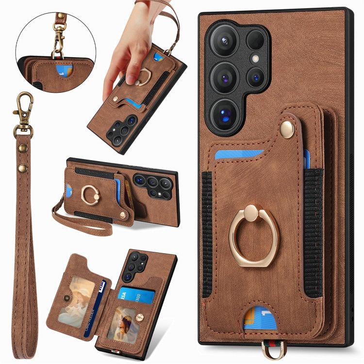 Retro Skin-feel Ring Multi-card Wallet Phone Case