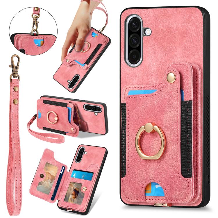 Retro Skin-feel Ring Multi-card Wallet Phone Case