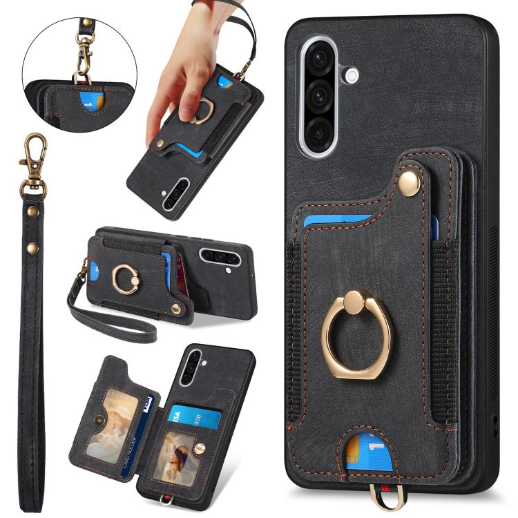 Retro Skin-feel Ring Multi-card Wallet Phone Case