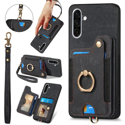 Retro Skin-feel Ring Multi-card Wallet Phone Case