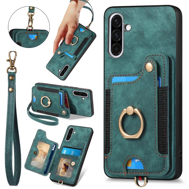 Retro Skin-feel Ring Multi-card Wallet Phone Case
