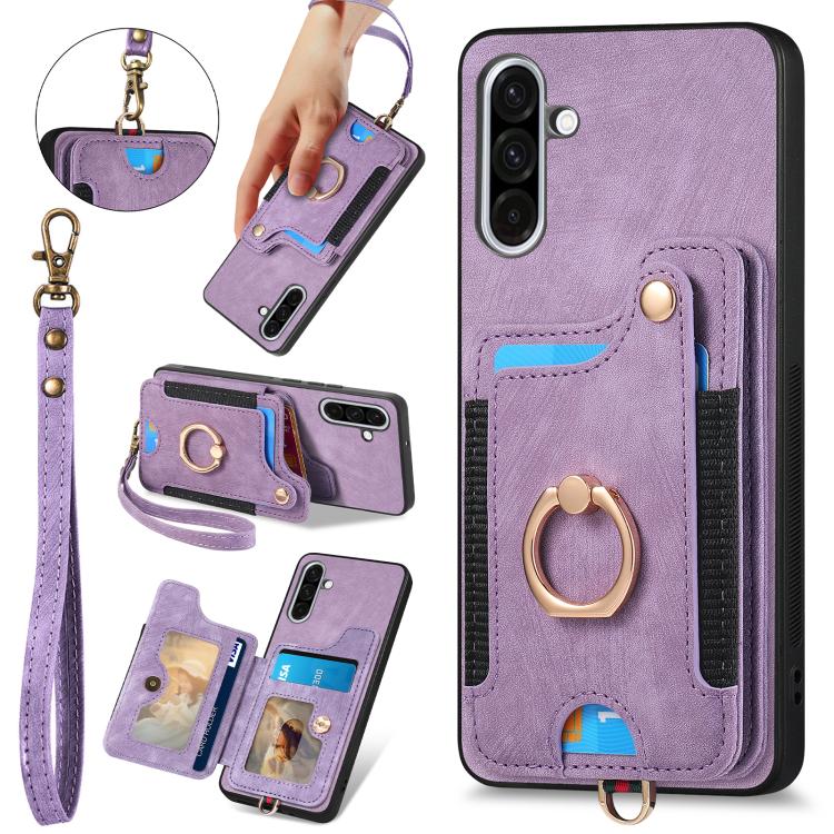 Retro Skin-feel Ring Multi-card Wallet Phone Case