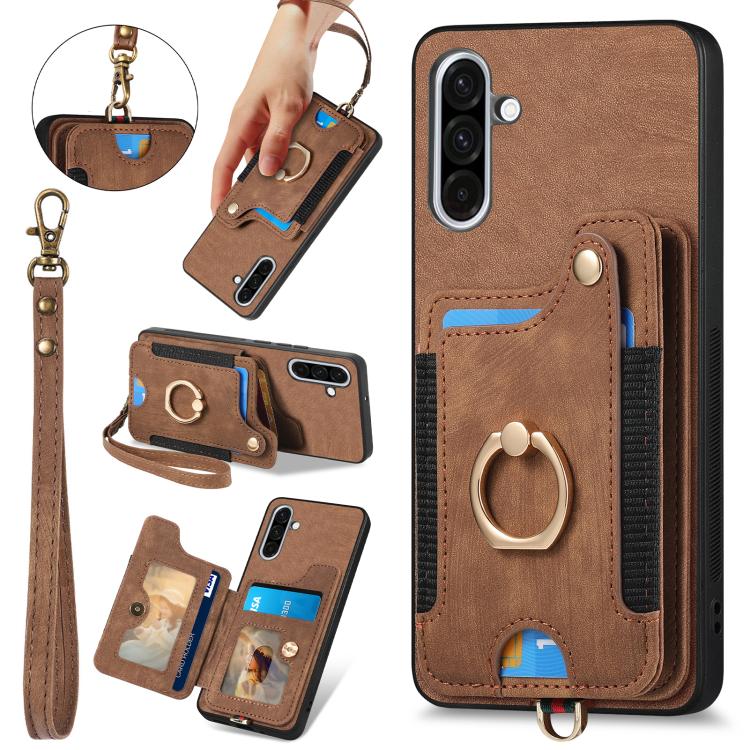 Retro Skin-feel Ring Multi-card Wallet Phone Case