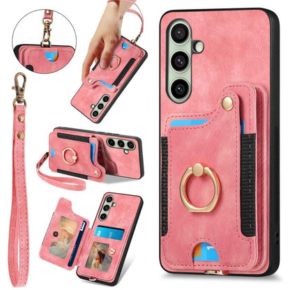 Retro Skin-feel Ring Multi-card Wallet Phone Case